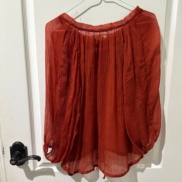 Anthropologie Kimchi Blue Red Rust Semisheer Gauze Top - Picture 9 of 9